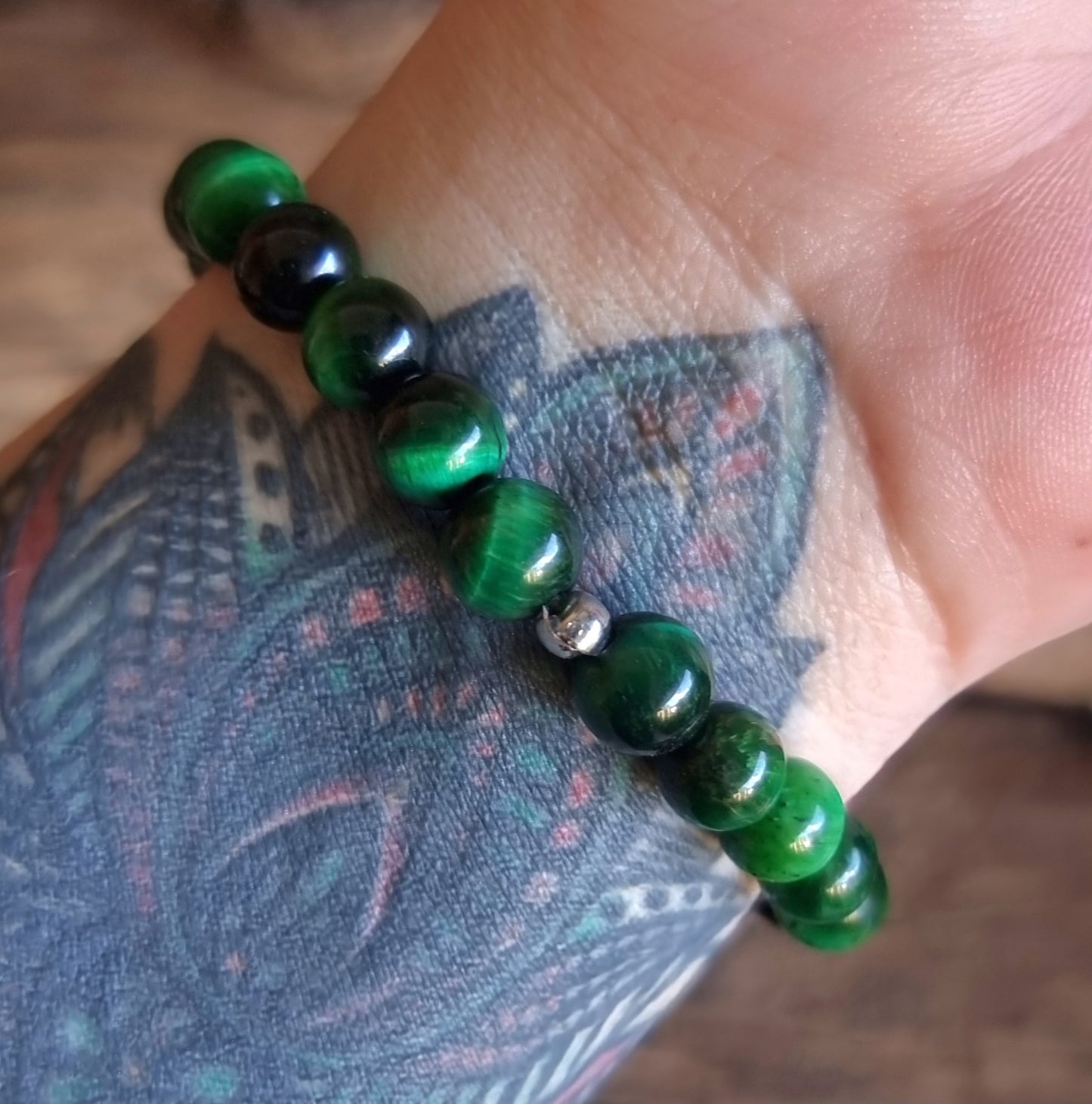 GREEN & BLUE TIGERS EYE DUO BRACELET 8 mm - PROSPERITY & PROTECTION