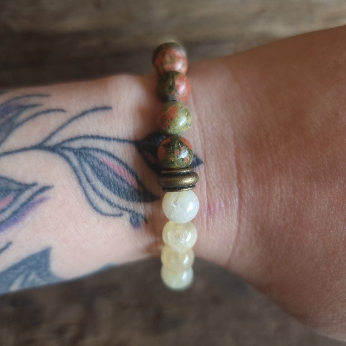 CITRINE & UNAKITE JASPER BRACELET 8mm - NEW BEGINNINGS & ABUNDANCE