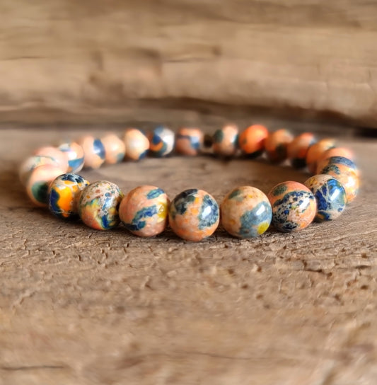 ORANGE & BLUE IMPERIAL PINE JASPER BRACELET 8mm - SPIRITUAL GROWTH