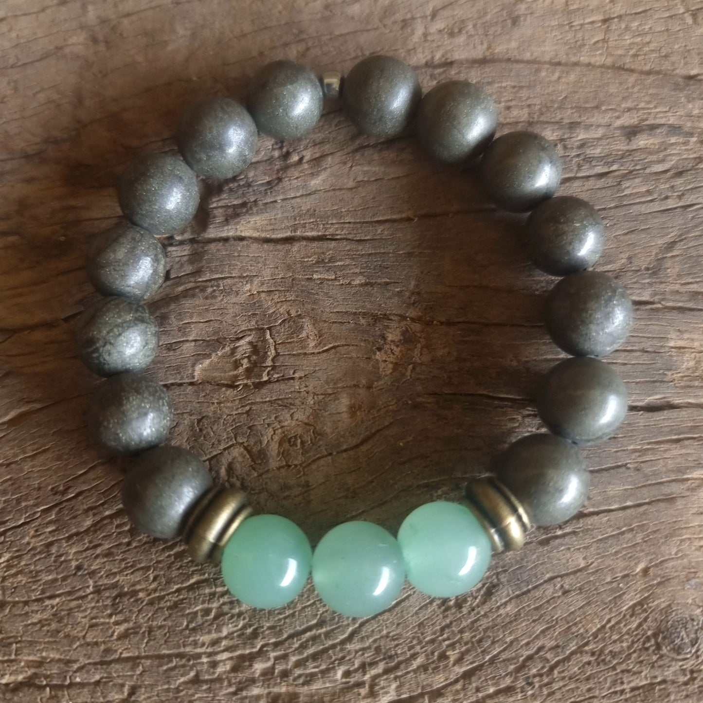 PYRITE & AVENTURINE DUO ENERGY BRACELET 10 mm - WEALTH & ABUNDANCE