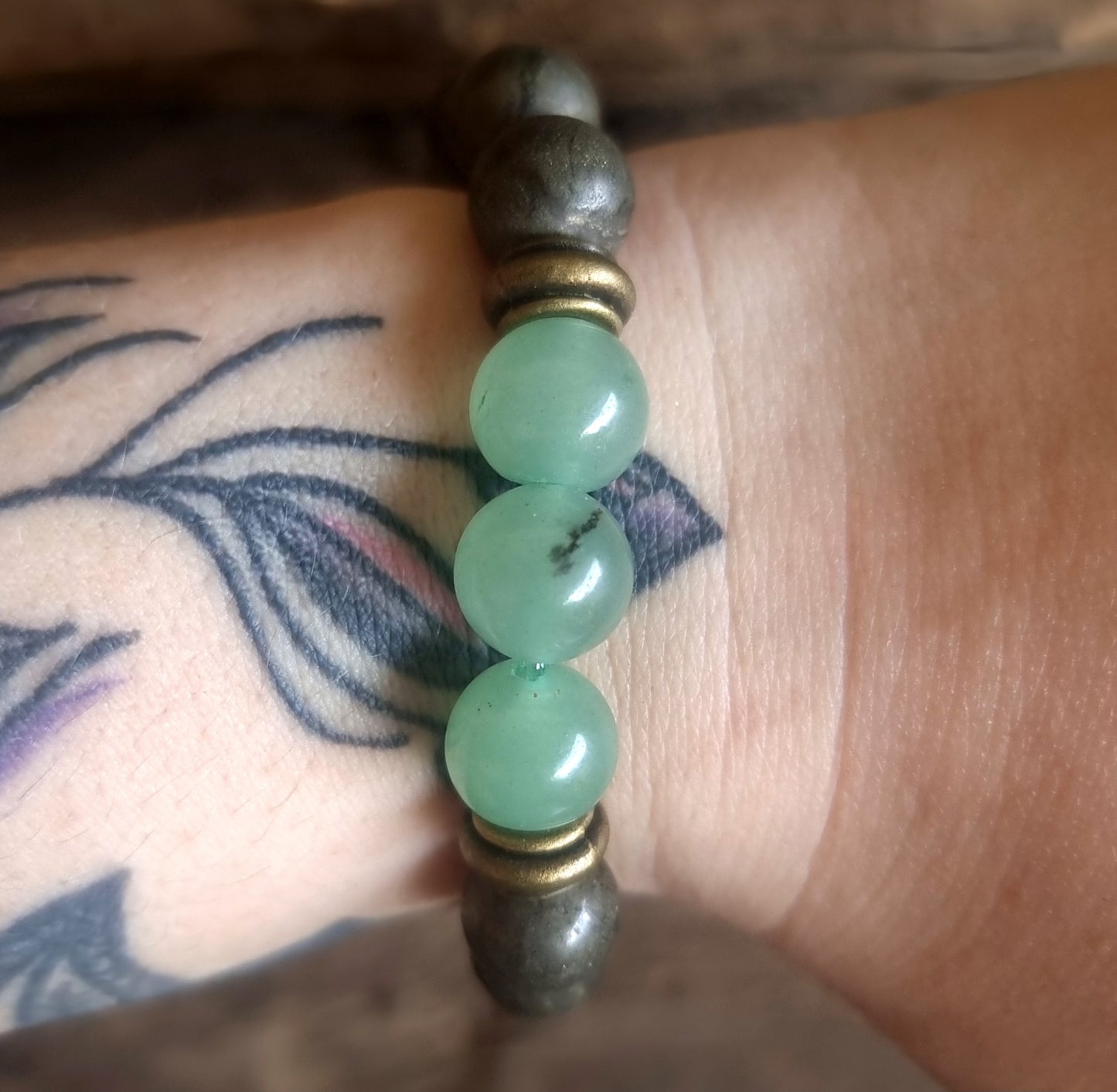 PYRITE & AVENTURINE DUO ENERGY BRACELET 10 mm - WEALTH & ABUNDANCE