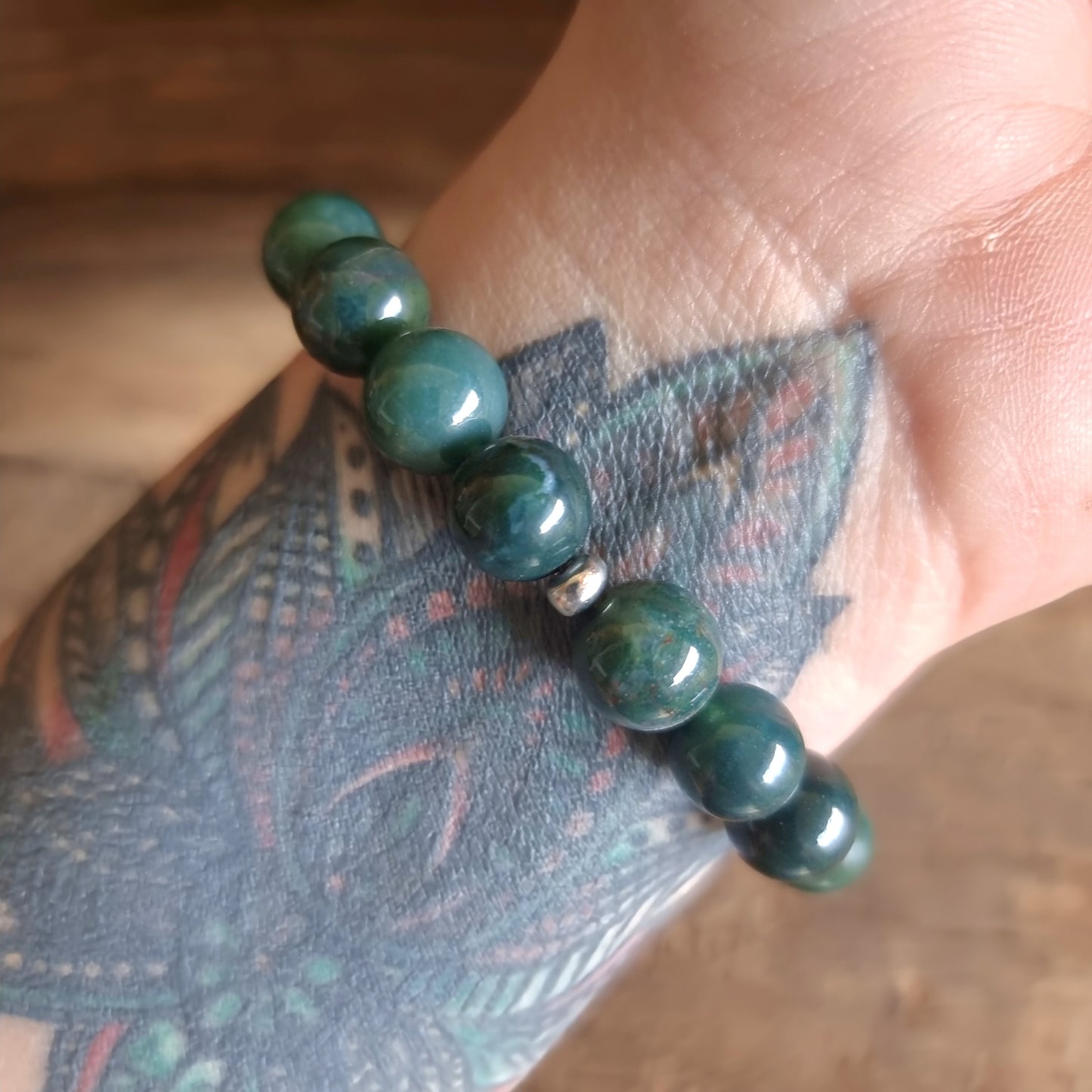 GREEN MOSS AGATE ENERGY BRACELET 10 mm - ABUNDANCE