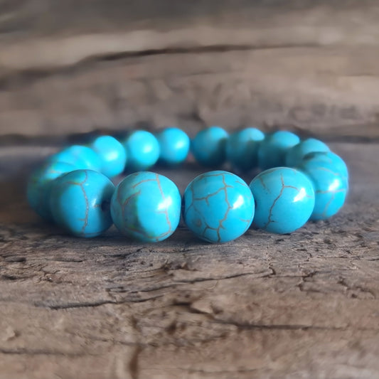 TURQUOISE HOWLITE BRACELET 12mm - GOOD FORTUNE