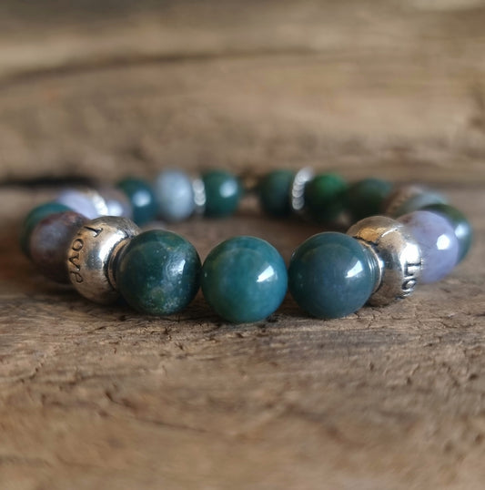 GREEN MOSS AGATE & GREEN AGATE FACETED BRACELET 10mm - ABUNDANCE