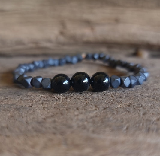 HEMATITE & BLACK AGATE DUO ENERGY BRACELET 4 mm - GROUNDING & PROTECTION