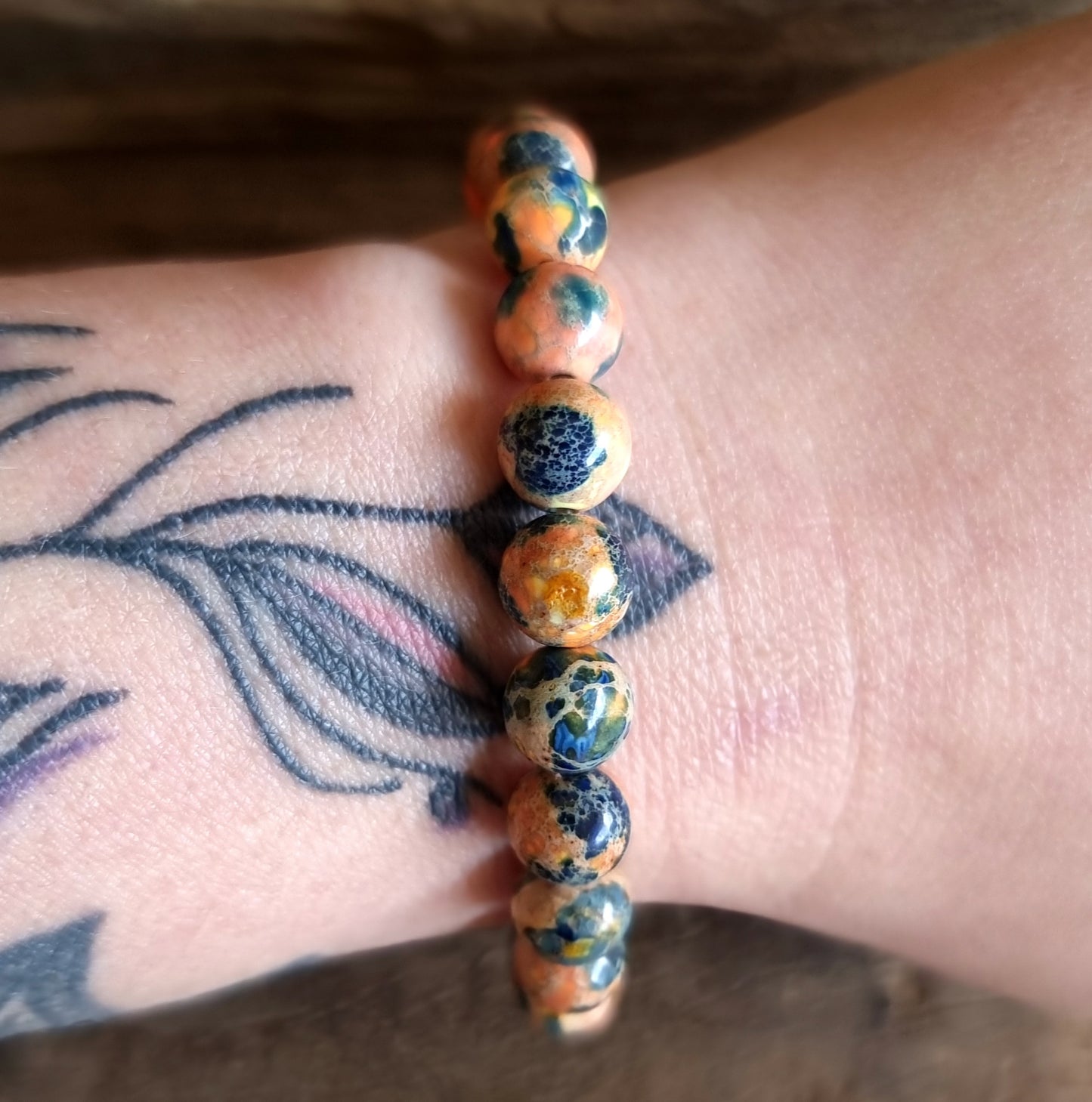 ORANGE & BLUE IMPERIAL PINE JASPER BRACELET 8mm - SPIRITUAL GROWTH