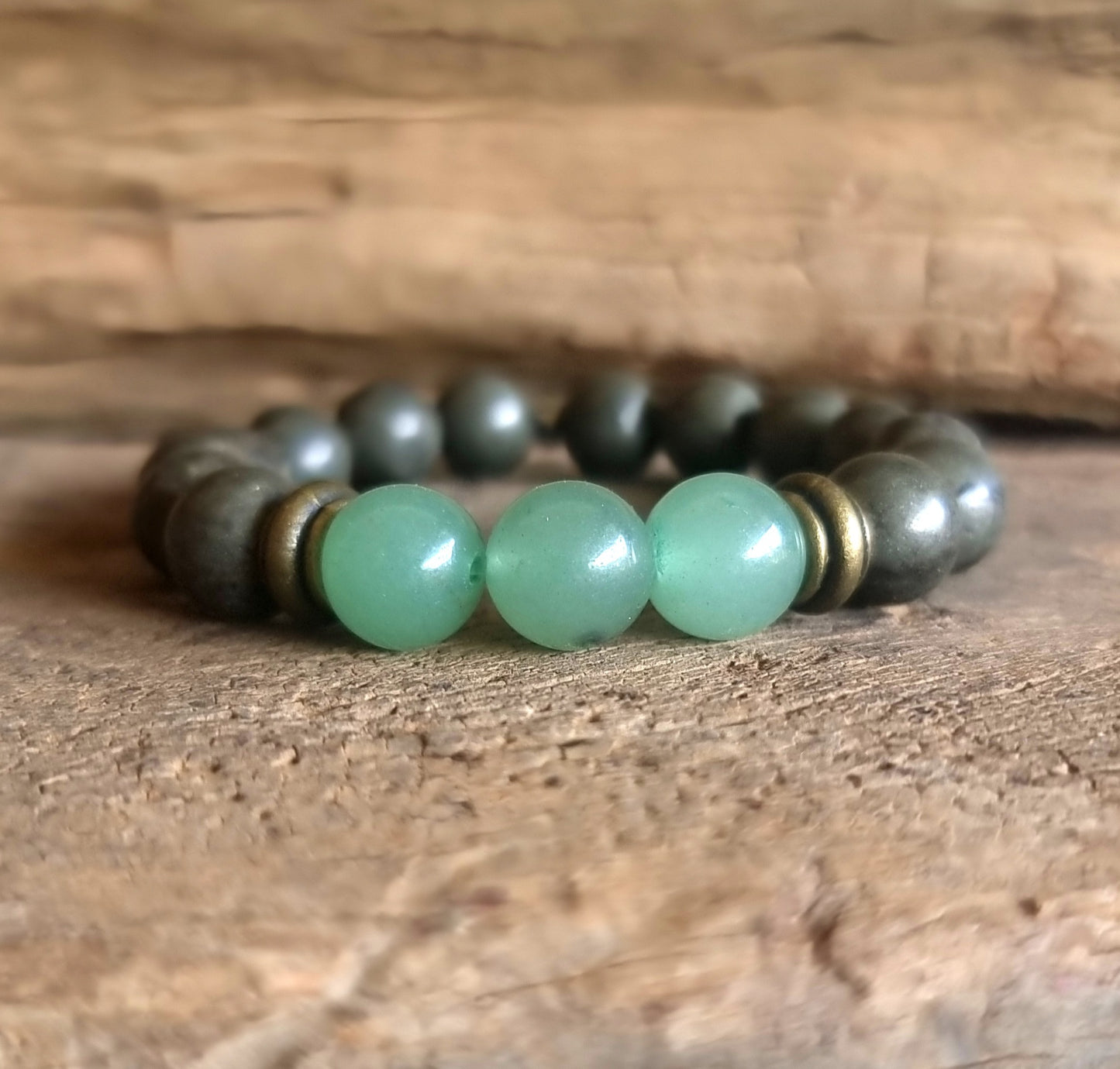 PYRITE & AVENTURINE DUO ENERGY BRACELET 10 mm - WEALTH & ABUNDANCE