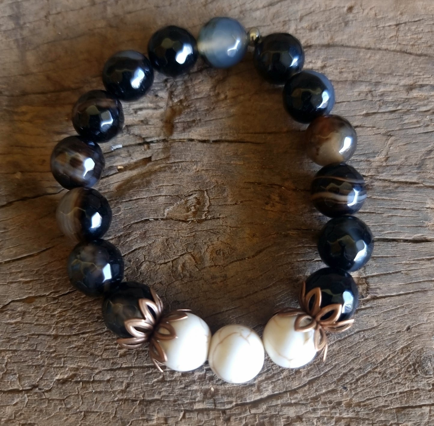 BLACK AGATE & HOWLITE DUO ENERGY BRACELET 10 mm - PROTECTION & ENLIGHTENMENT