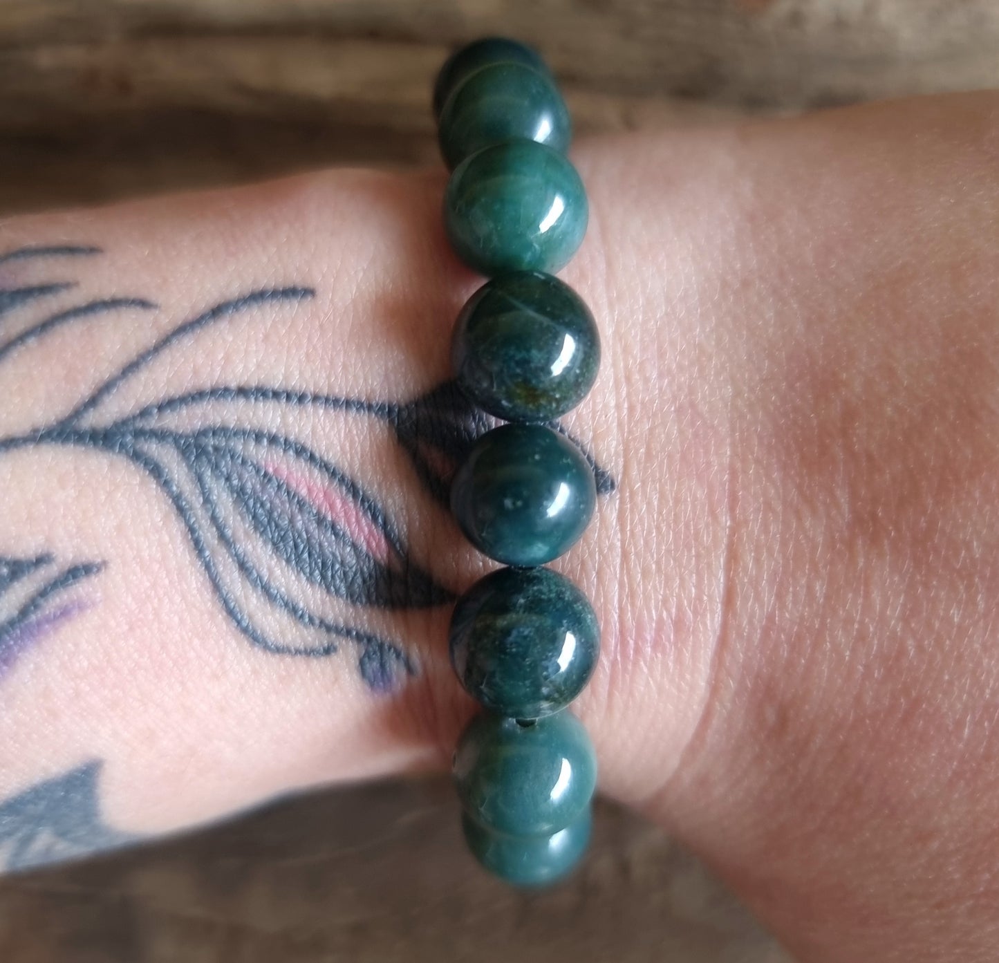 GREEN MOSS AGATE ENERGY BRACELET 10 mm - ABUNDANCE