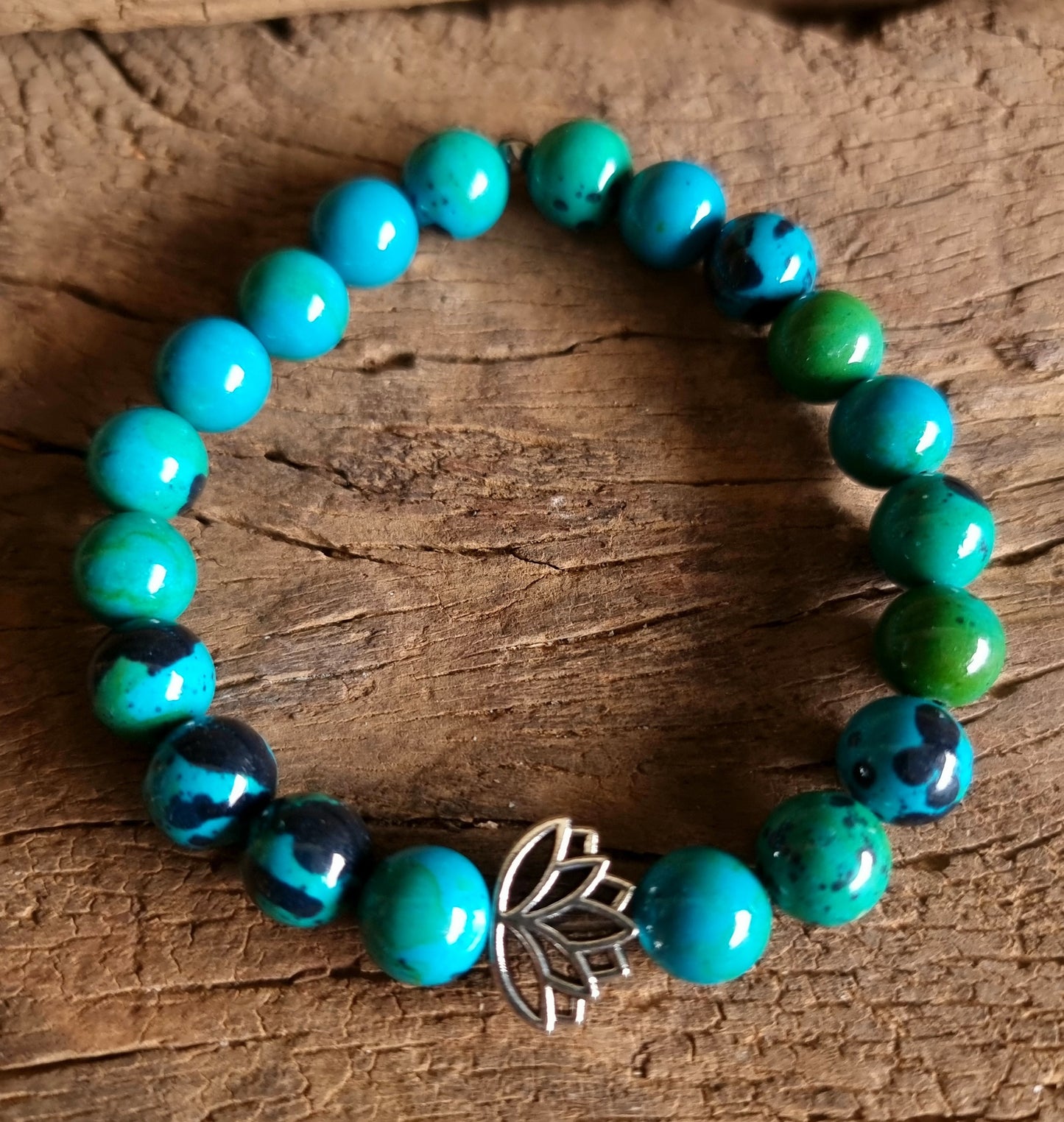 AZURITE & CHRYSOCOLLA LOTUS ENERGY BRACELET 10 mm - PERSONAL POWER