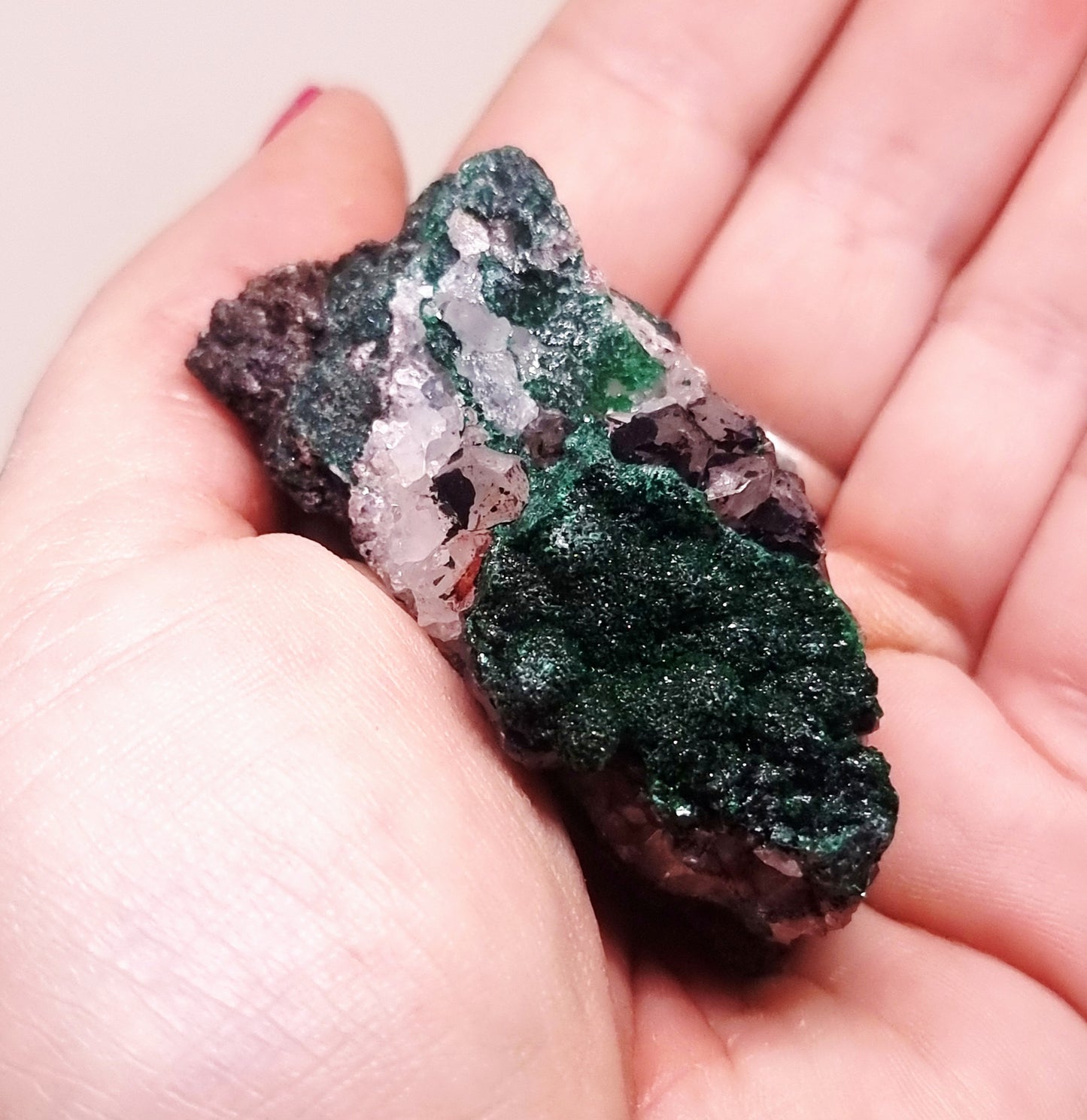 RARE BALL MALACHITE ON DRUZY QUARTZ 42 g
