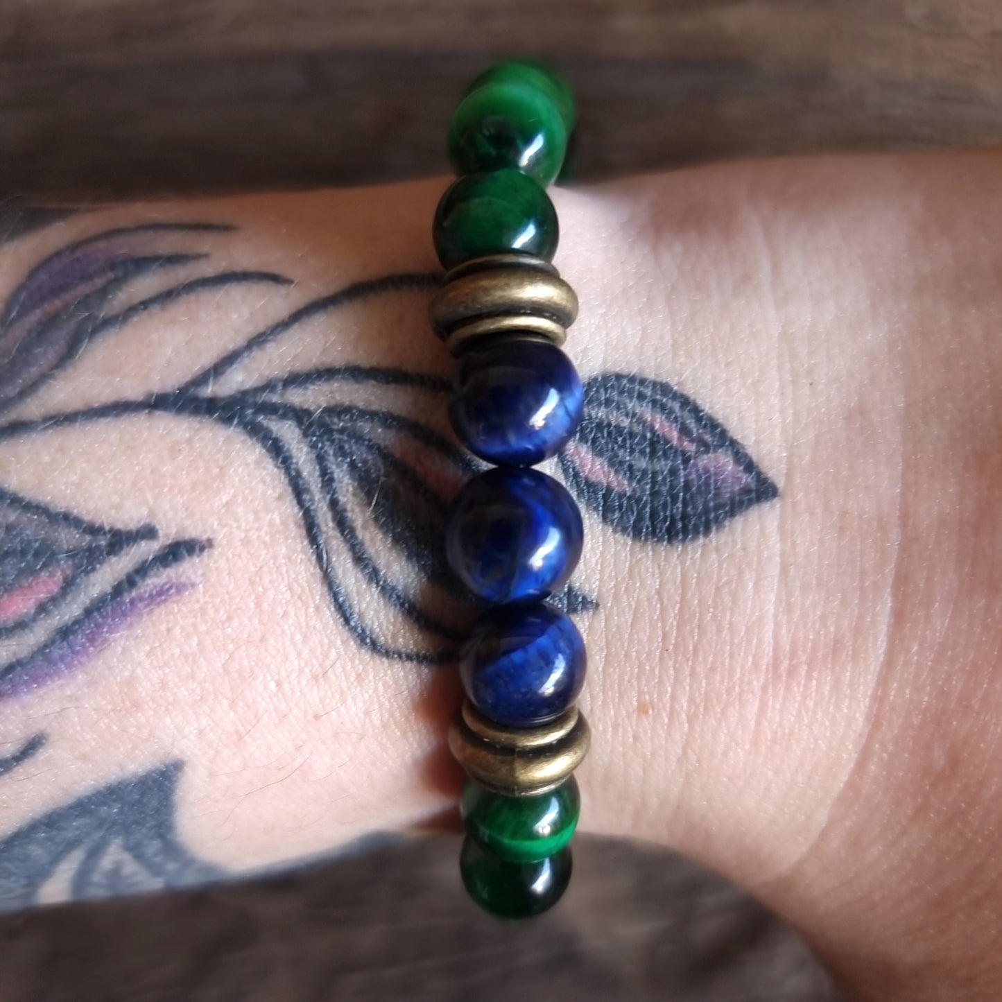 GREEN & BLUE TIGERS EYE DUO BRACELET 8 mm - PROSPERITY & PROTECTION