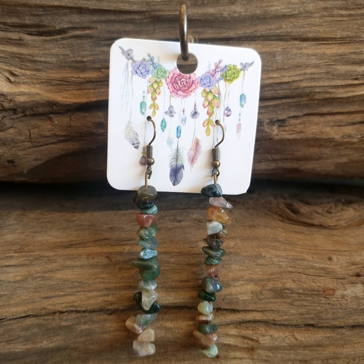 Indian Agate Chipped Earrings 7cm - Wildlings Crystals South Africa