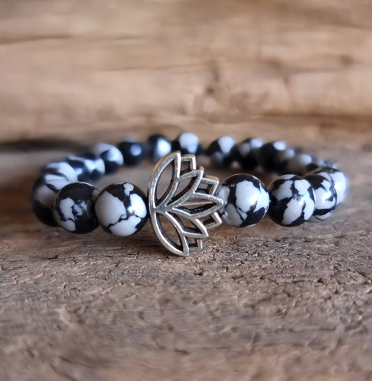 SNOWFLAKE OBSIDIAN LOTUS ENERGY BRACELET 8 mm - GROUNDING