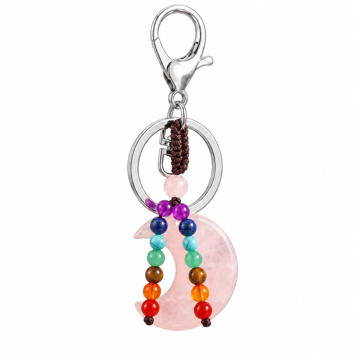 Rose Quartz crescent moon keychain