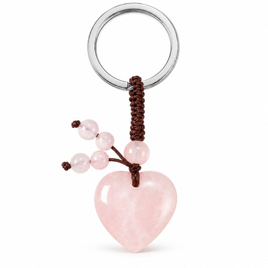 Rose Quartz polished heart keychain