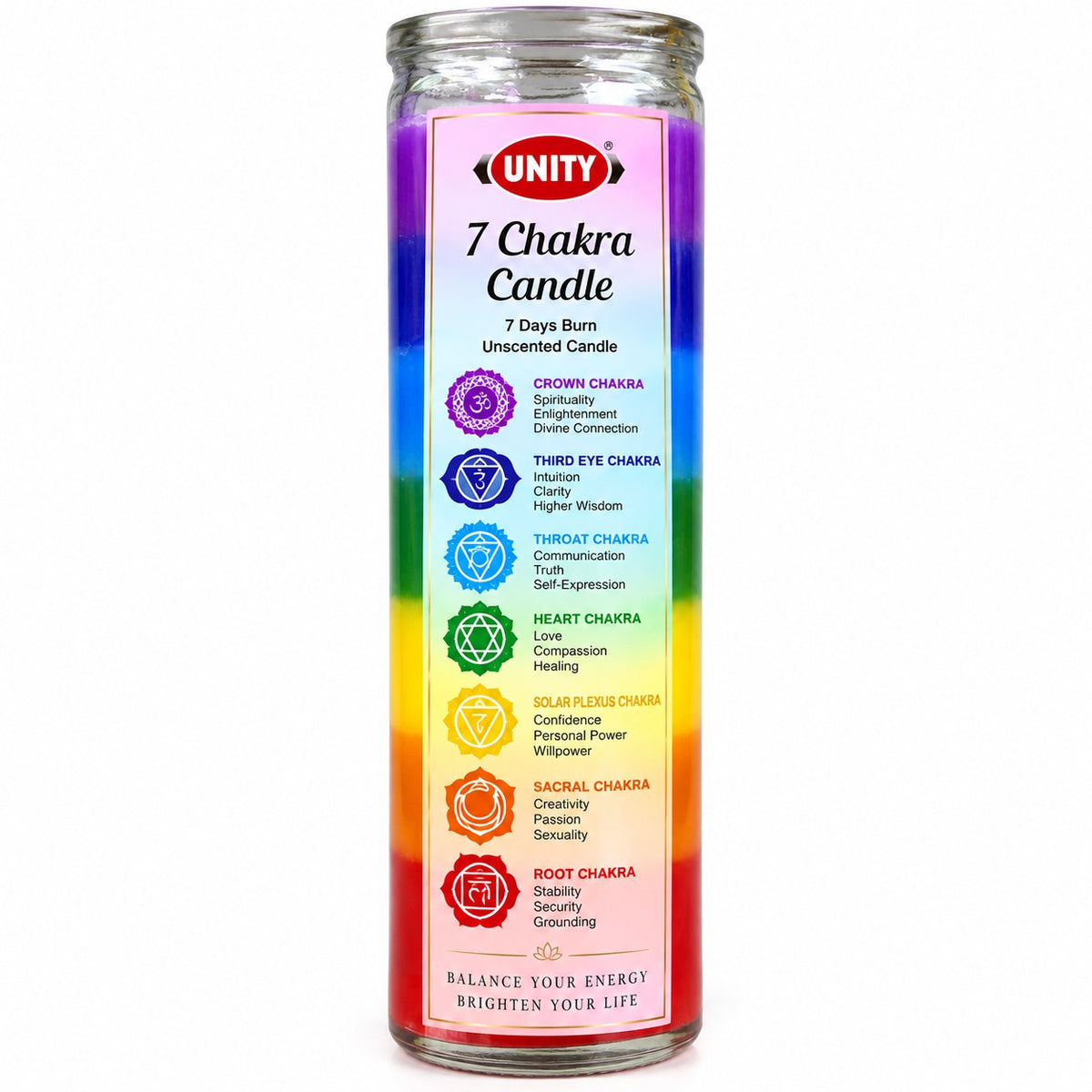 GLASS CHAKRA BALANCING CANDLE 21 x 6 cm