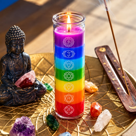 GLASS CHAKRA BALANCING CANDLE 21 x 6 cm