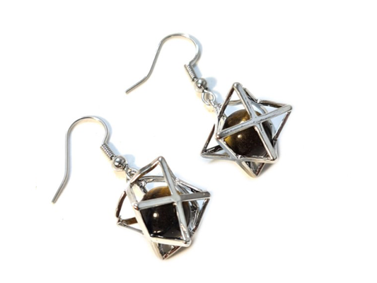 TIGER EYE MERKABA EARRING - PROTECTION