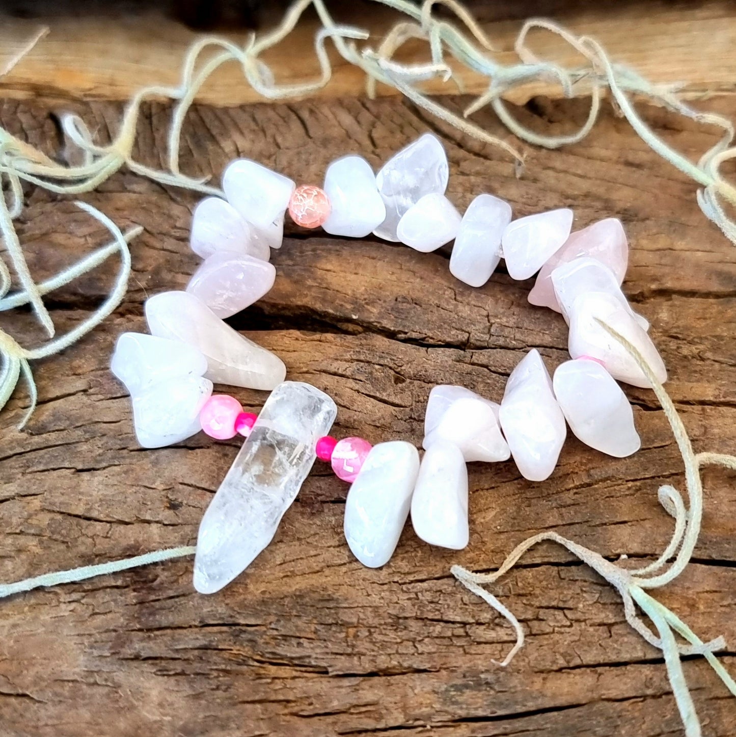 ROSE QUARTZ & QUARTZ CHIPPED BRACELET - LOVE AMPLIFIER