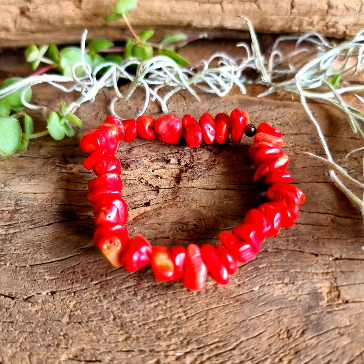 RED CORAL CHIPPED BRACELET - GOOD FORTUNE