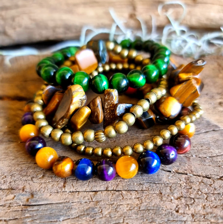Tiger Eye Protection & Courage Bracelet Stack - Wildlings Crystals South Africa