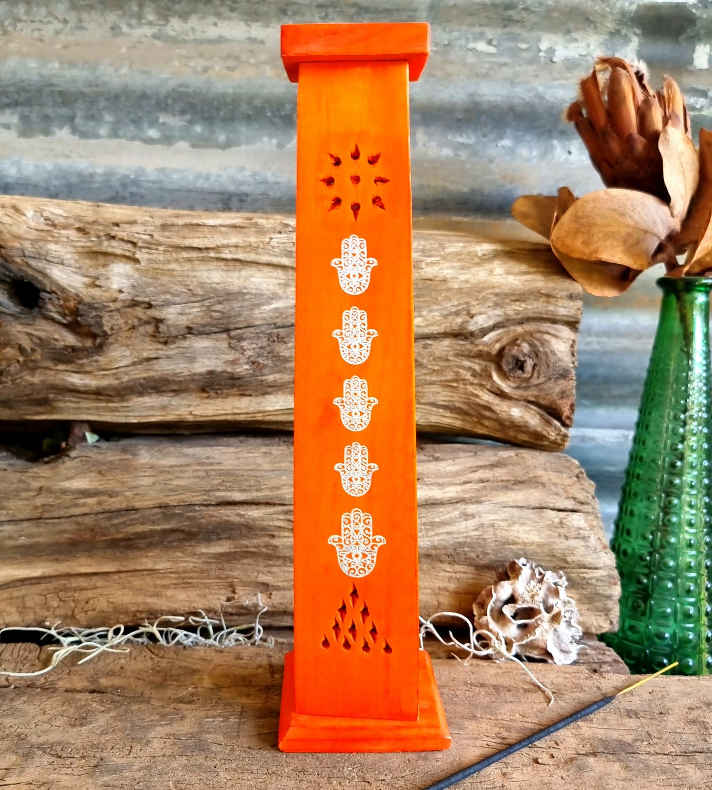 ORANGE HAMSA HAND TOWER INCENSE BOX