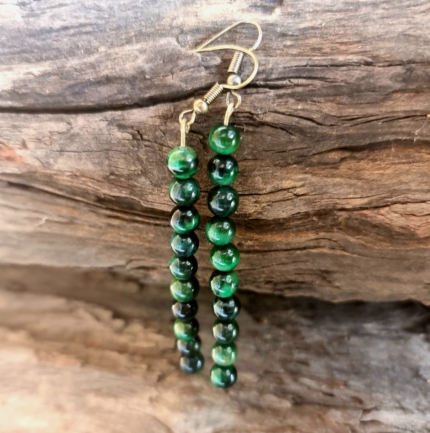 GREEN TIGER EYE  EARRINGS 7cm - PROTECTION