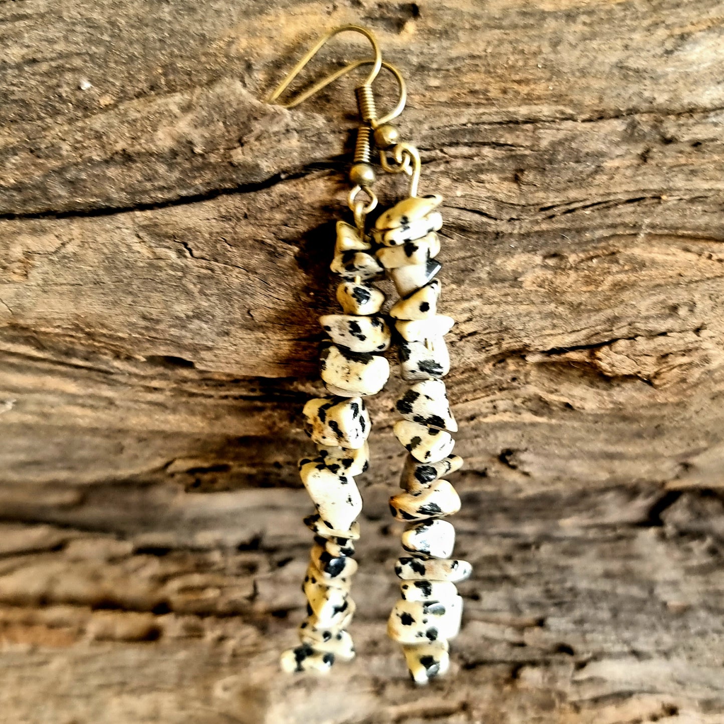 DALMATION JASPER CHIPPED EARRINGS 7cm - GROUNDING