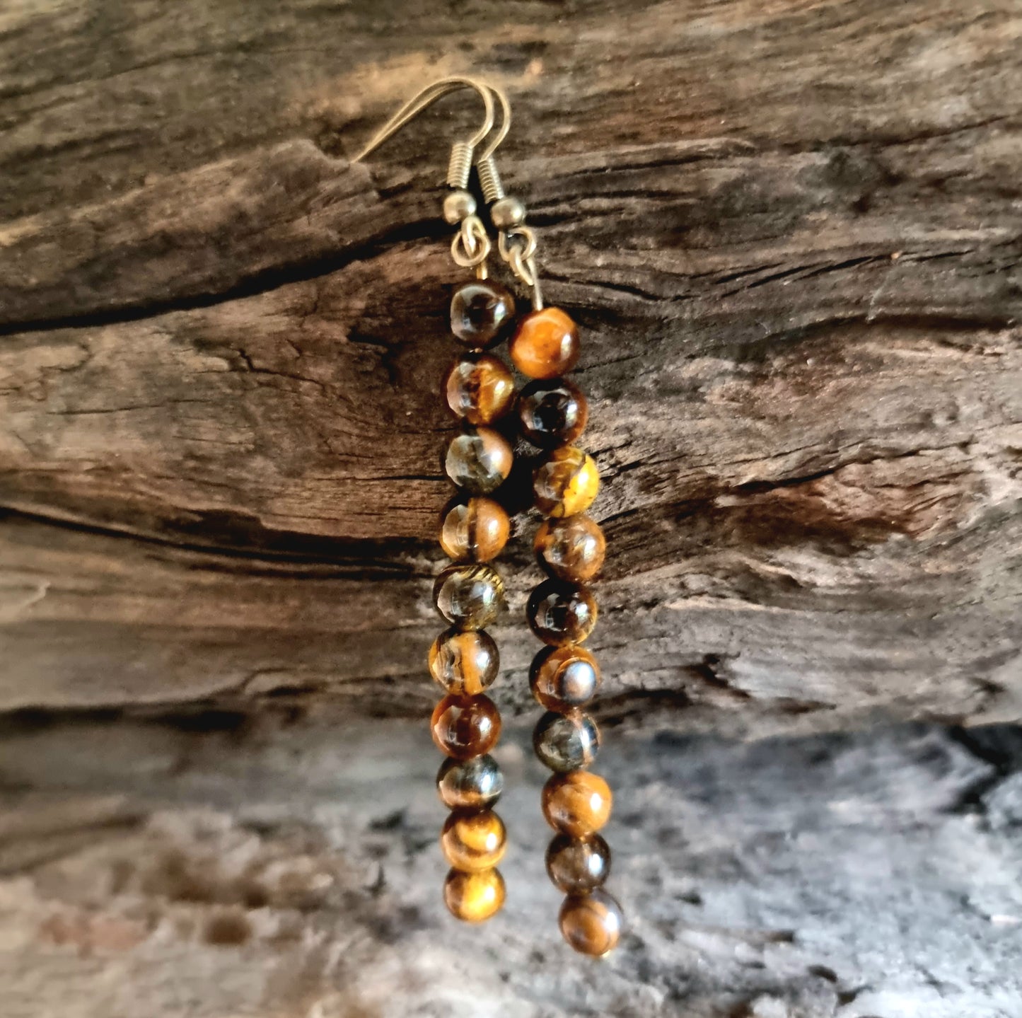 BROWN TIGERS EYE EARRINGS 7cm - PROTECTION