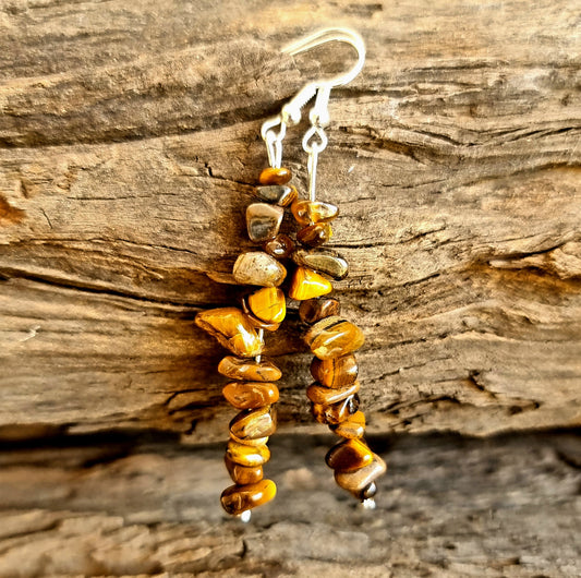 TIGER EYE CHIPPED EARRINGS 7cm - COURAGE