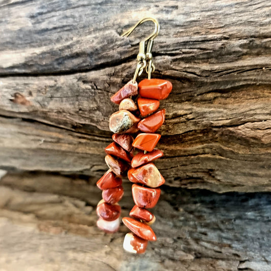 RED JASPER CHIPPED EARRINGS 7cm - GROUNDING