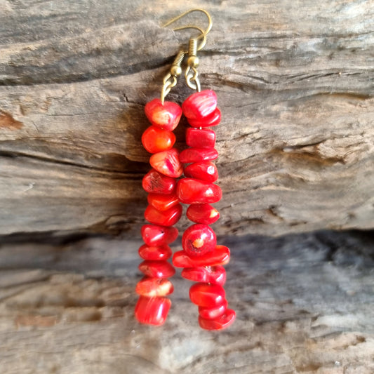 RED CORAL CHIPPED EARRINGS 7cm - VITALITY