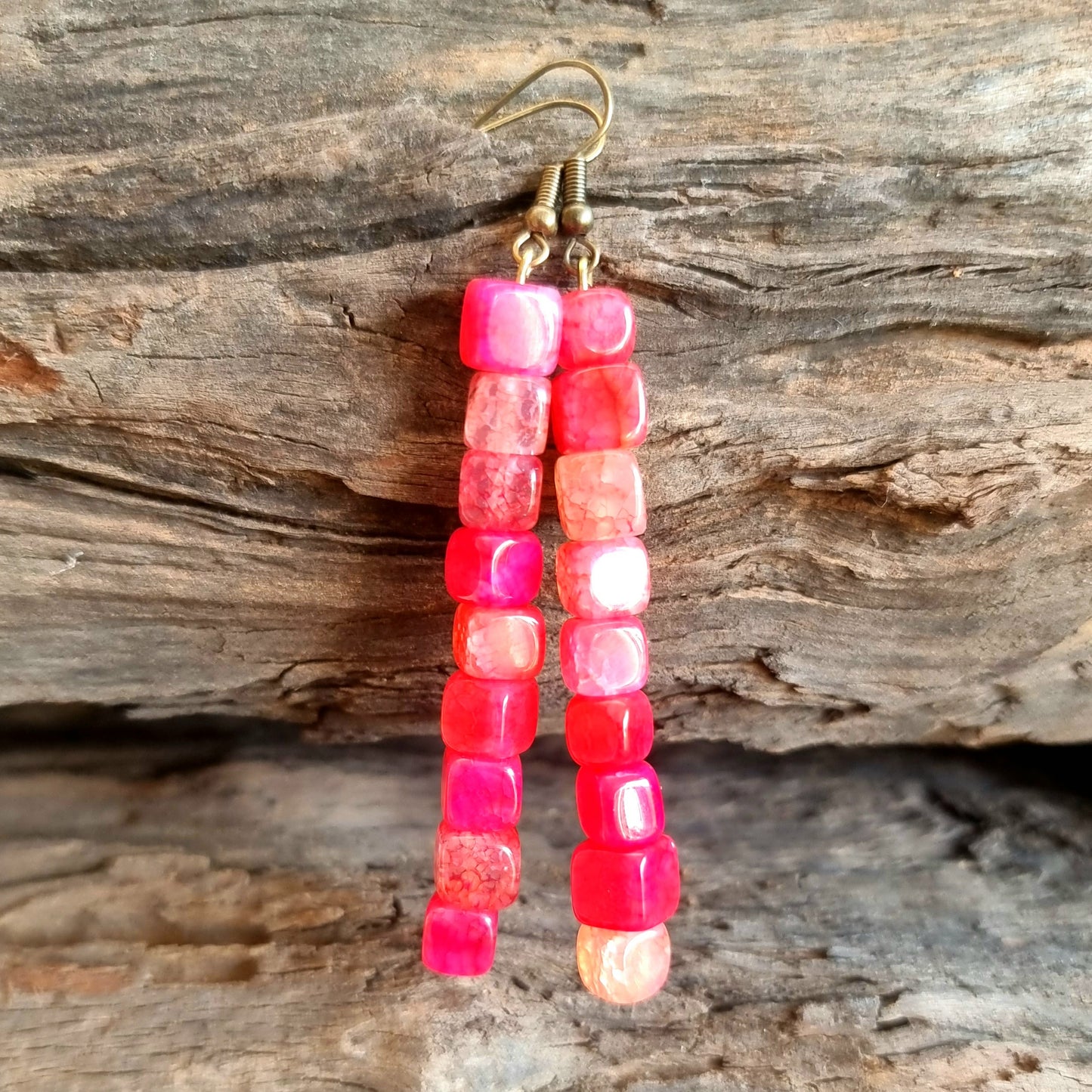 PINK AGATE EARRINGS 7cm - PROTECTION