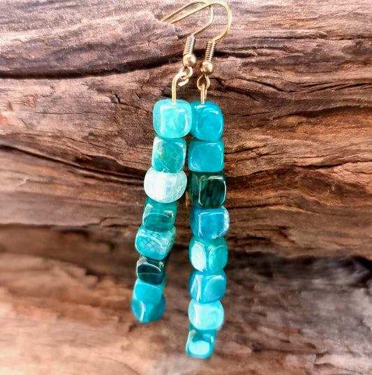 GREEN AGATE EARRINGS 7cm - PROTECTION