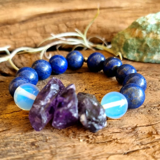 AMETHYST,LAPIS LAZULLI & MOONSTONE BRACELET - INTUITION & PSYCHIC ABILITIES