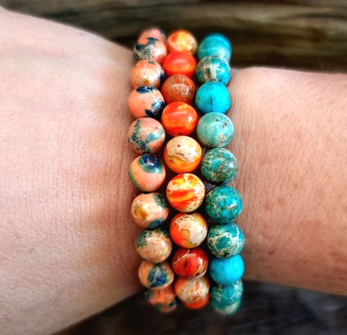 THREE IMPERIAL PINE JASPERS BRACELET SET - SPIRITUAL GROWTH