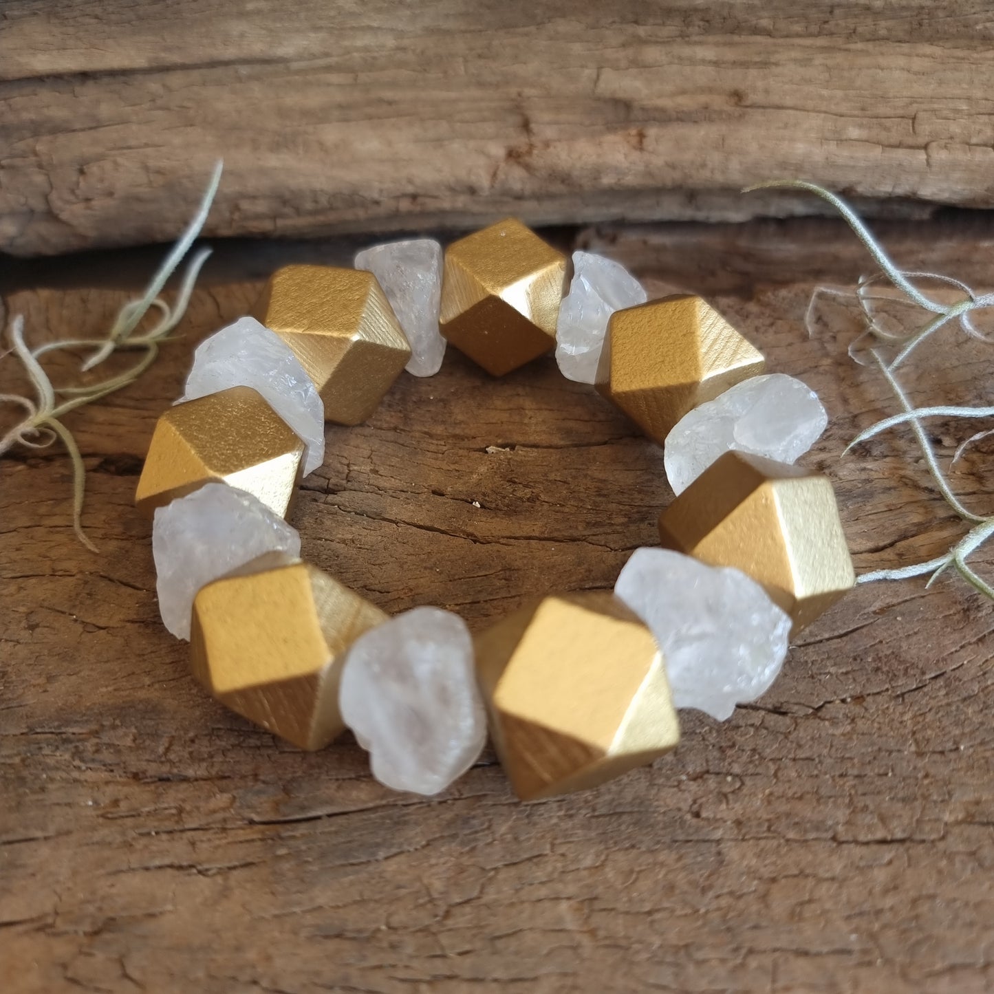 CLEAR QUARTZ ROUGH WITH GOLD BRACELET - ENERGY AMPLIFIER