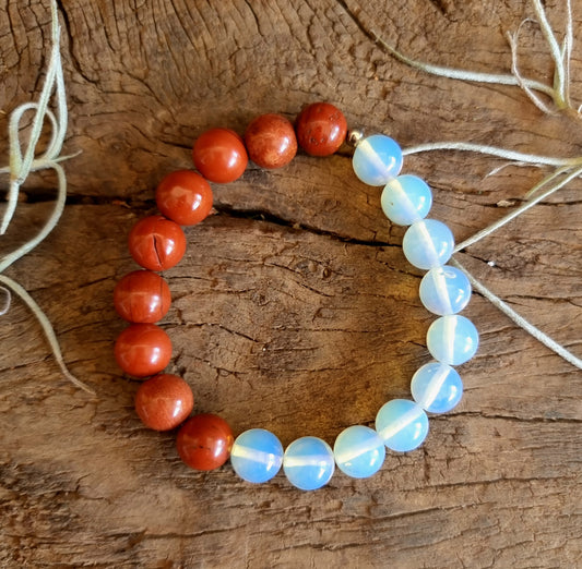 RED JASPER & OPALITE DUO BRACELET  - GROUNDING, PROTECTION & INTUITION