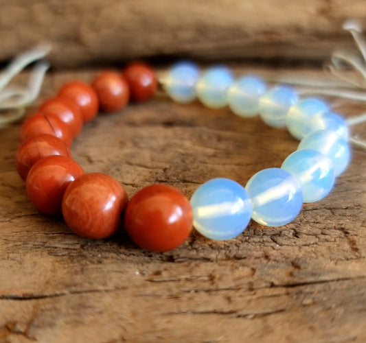 RED JASPER & OPALITE DUO ENERGY BRACELET 10 mm - GROUNDING, PROTECTION & INTUITION