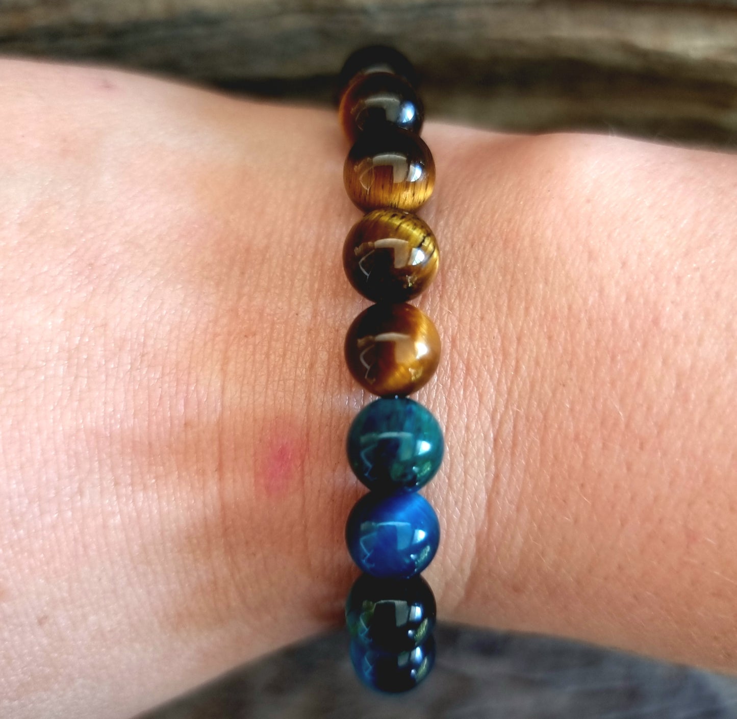 BLUE & BROWN TIGERS EYE  DUO BRACELET 8mm - PROSPERITY & PROTECTION