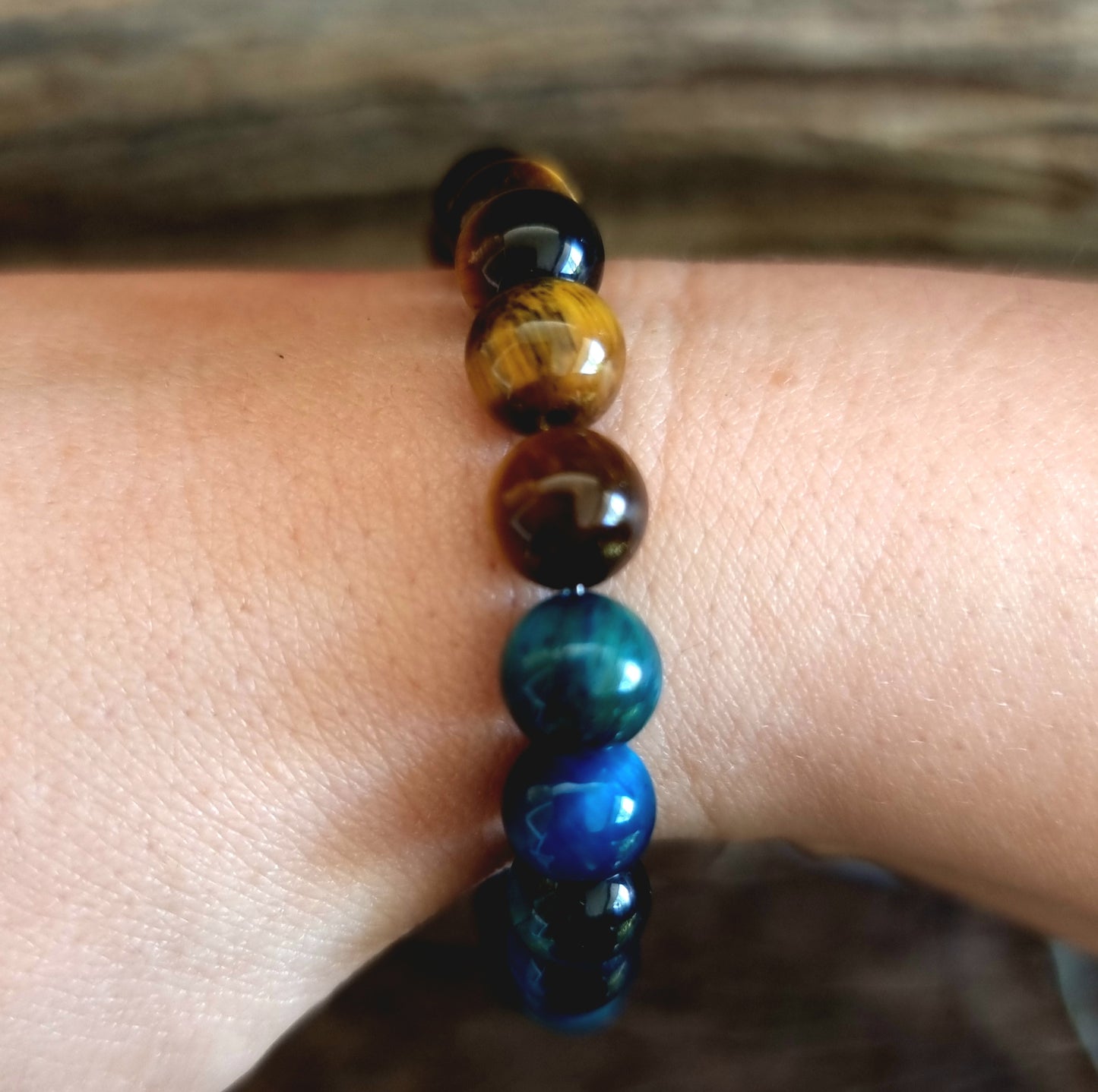 BLUE & BROWN TIGERS EYE  DUO BRACELET 8mm - PROSPERITY & PROTECTION