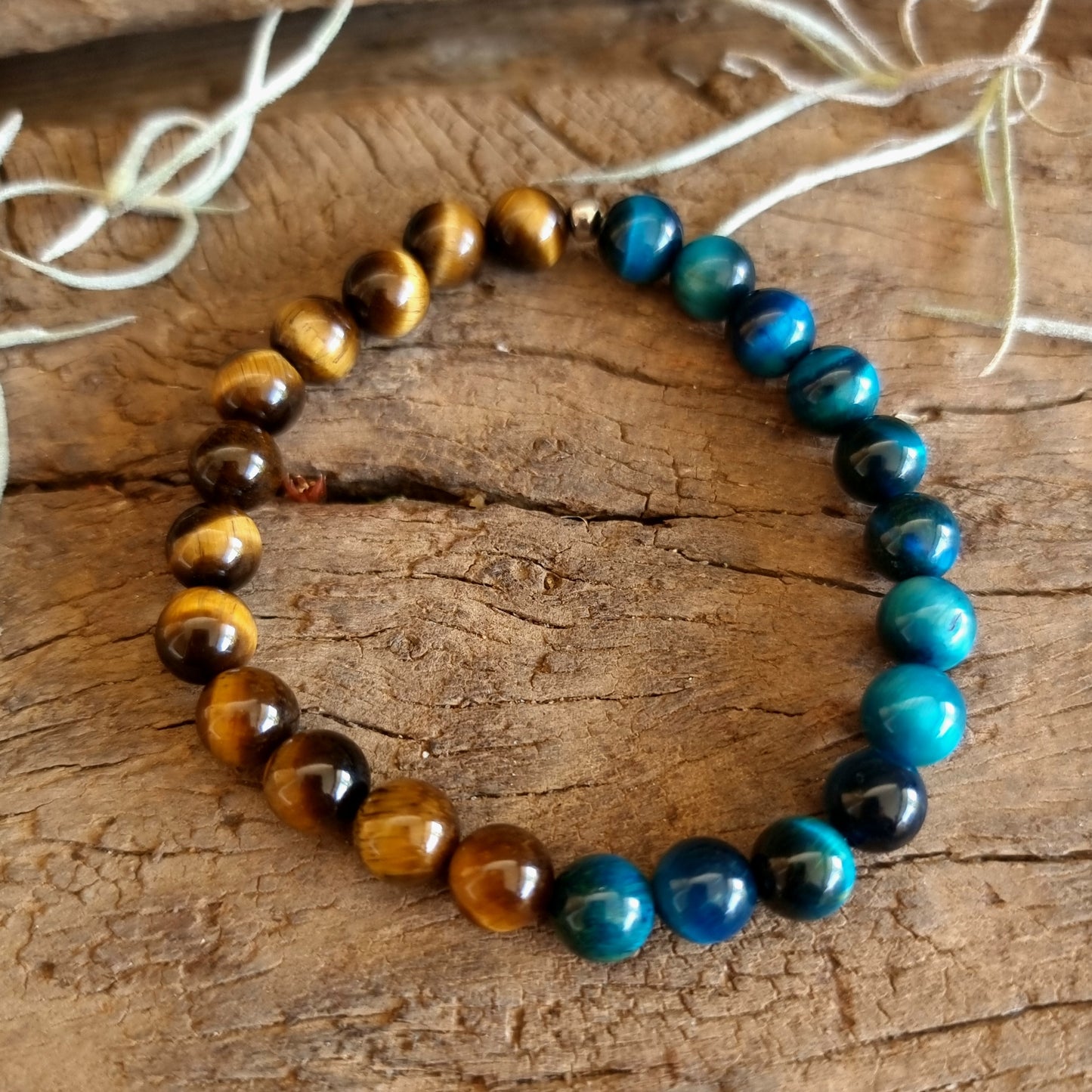 BLUE & BROWN TIGERS EYE  DUO BRACELET 8mm - PROSPERITY & PROTECTION