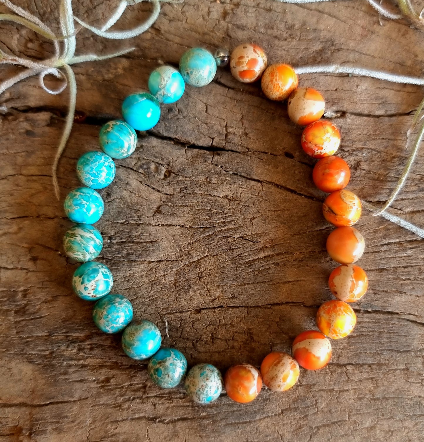 ORANGE AND BLUE IMPERIAL PINE JASPER DUO BRACELET - SPIRITUAL GROWTH