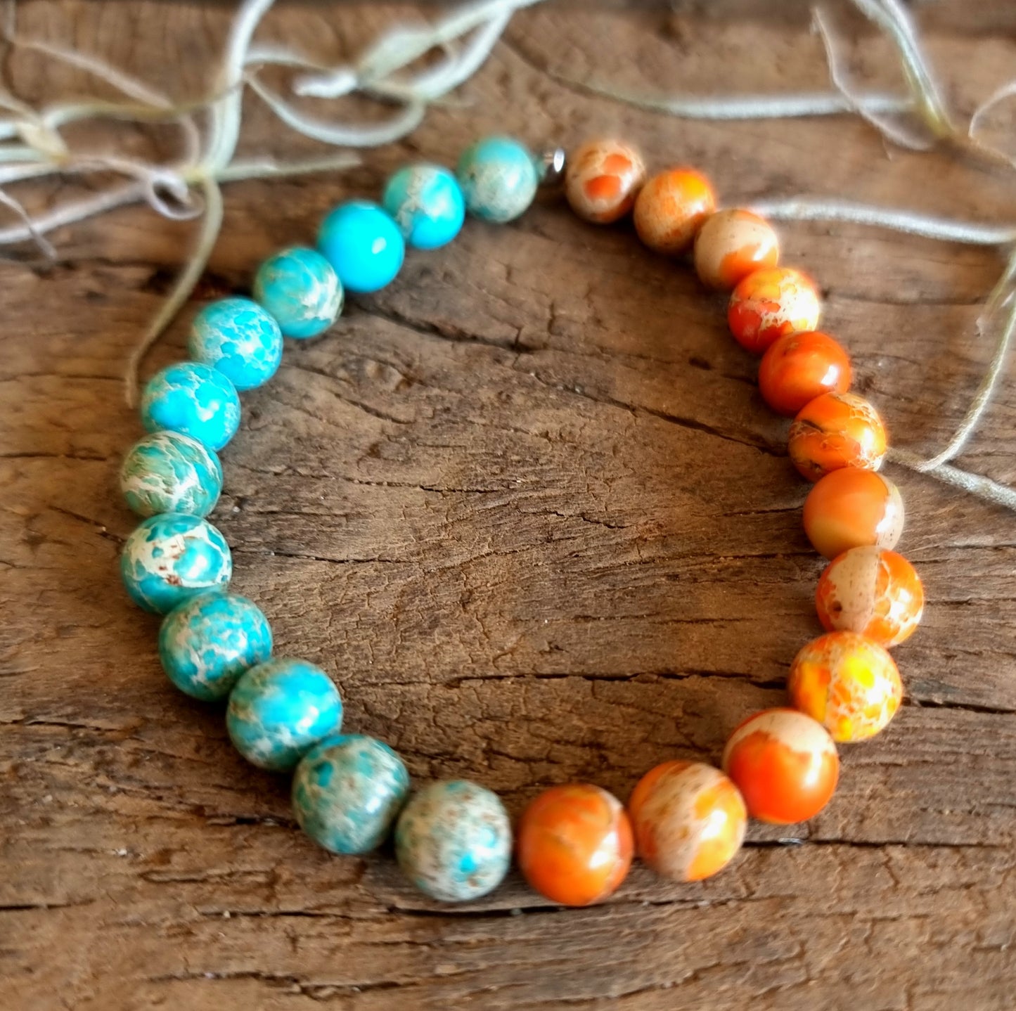 ORANGE AND BLUE IMPERIAL PINE JASPER DUO BRACELET - SPIRITUAL GROWTH