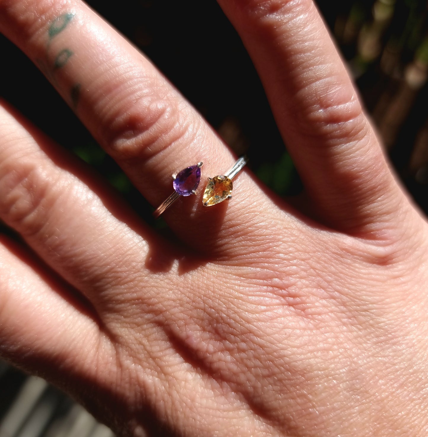 AMETHYST & CITRINE 925 SILVER RING SIZE 8 - INTUITION & WEALTH