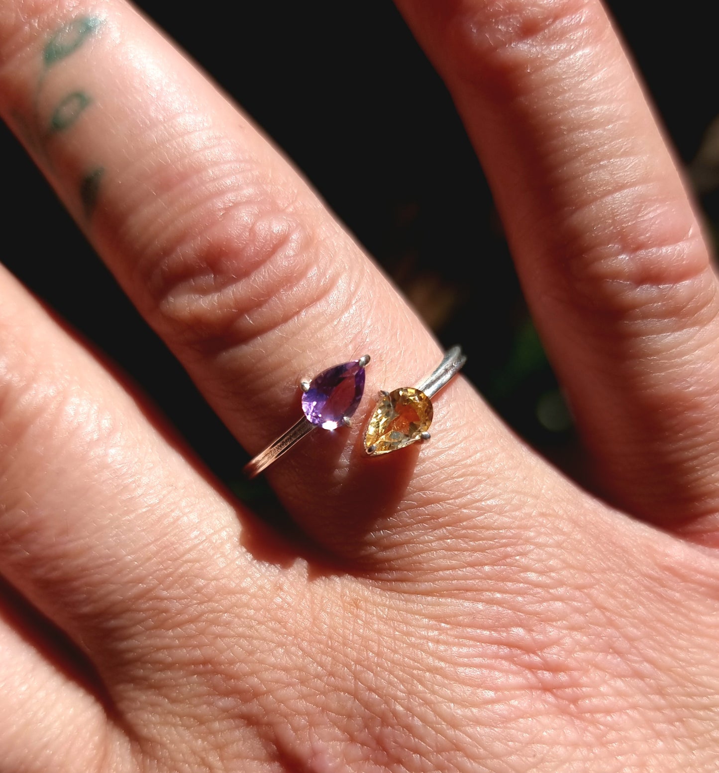 AMETHYST & CITRINE 925 SILVER RING SIZE 8 - INTUITION & WEALTH
