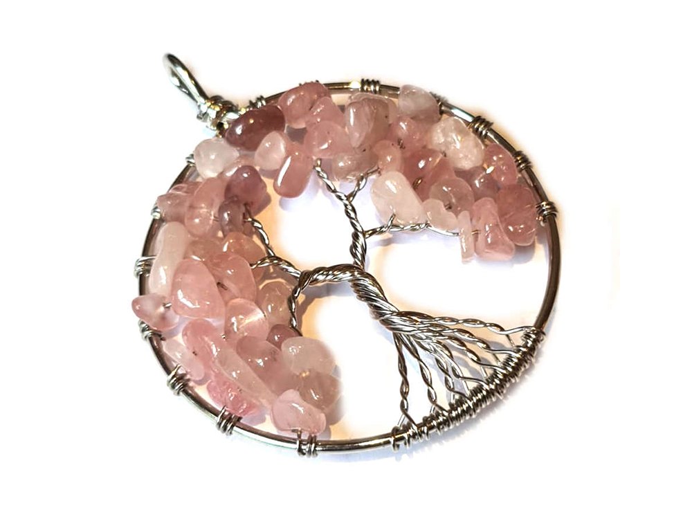 ROSE QUARTZ TREE OF LIFE PENDANT - LOVE