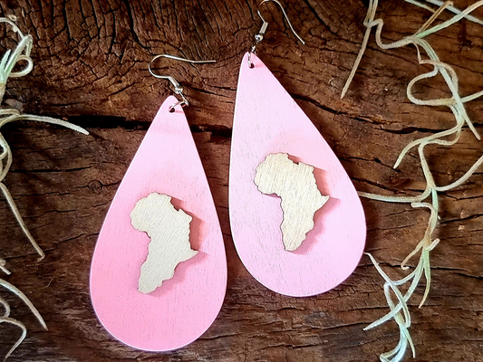 AFRICAN PINK WOODEN EARRINGS