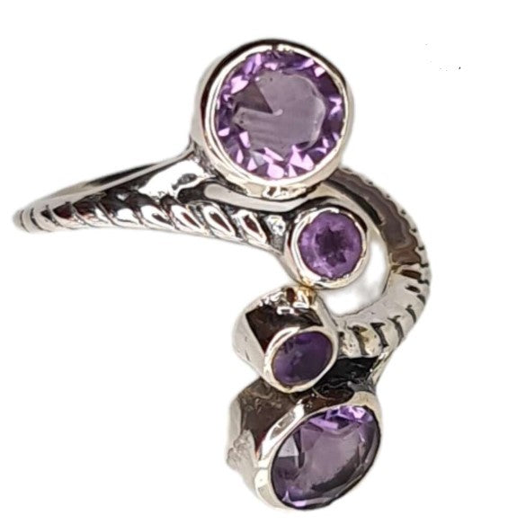 AMETHYST ROUND 925 SILVER RING SIZE 6 - INTUITION PROTECTION